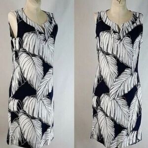 Talbots Sleeveless Blue & White Leaf Print Sheath Dress Size M